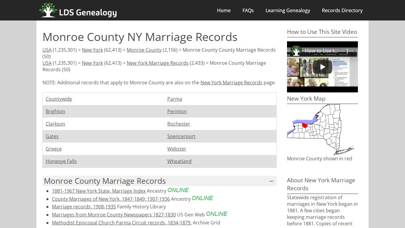 Monroe County NY Marriage Records - LDS Genealogy