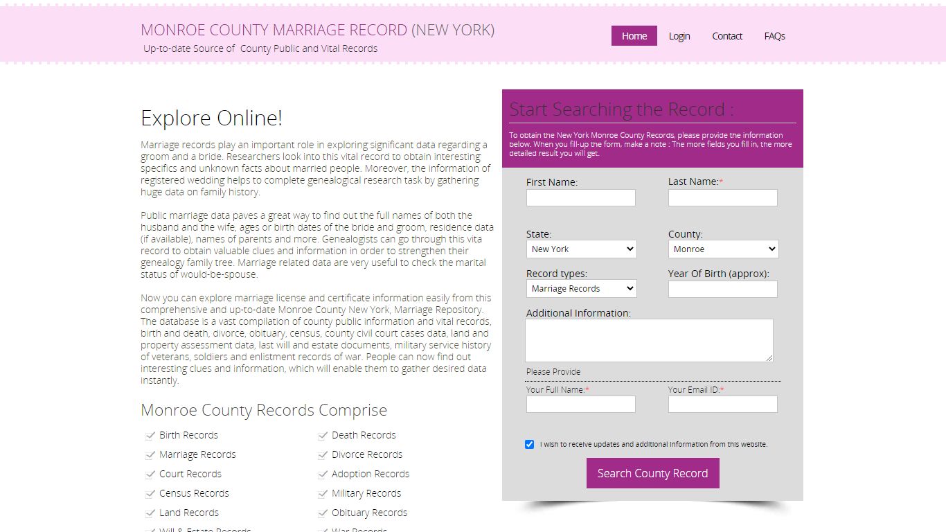 Public Marriage Records - Monroe County, New York