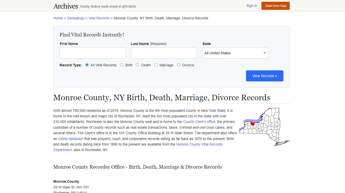 Monroe County, NY Birth, Death, Marriage, Divorce Records