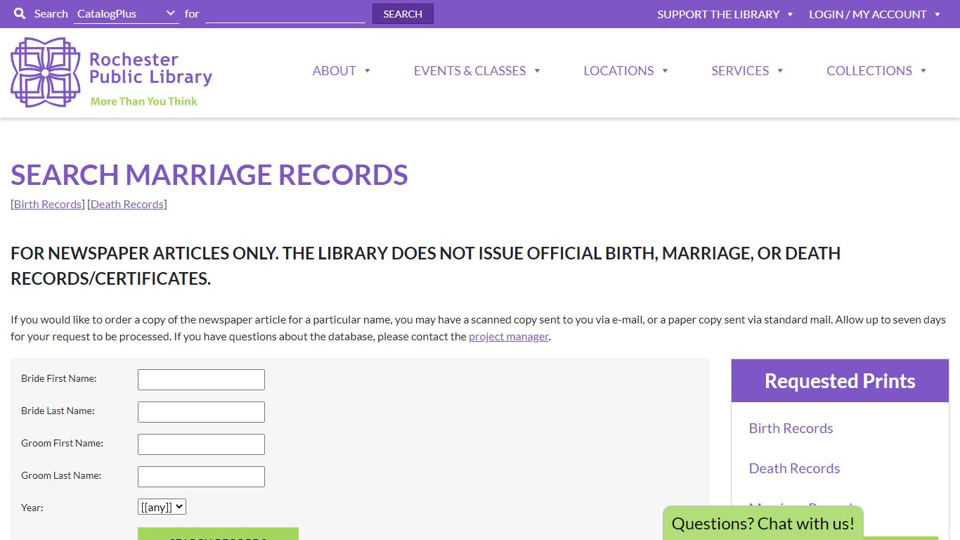 Search Marriage Records - Rochester Public Library